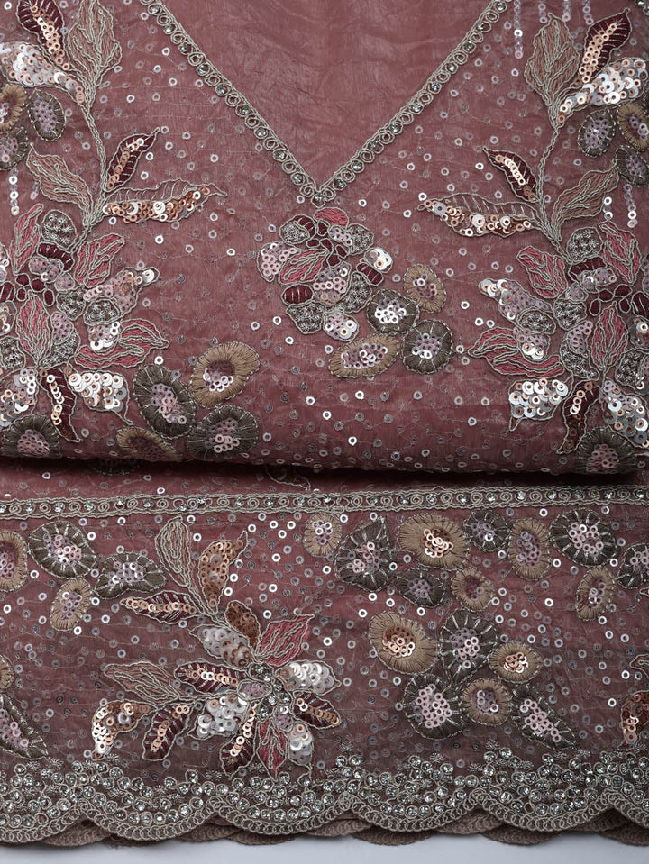 Embroidered Organza Unstitched Suit With Pant &amp; Dupatta