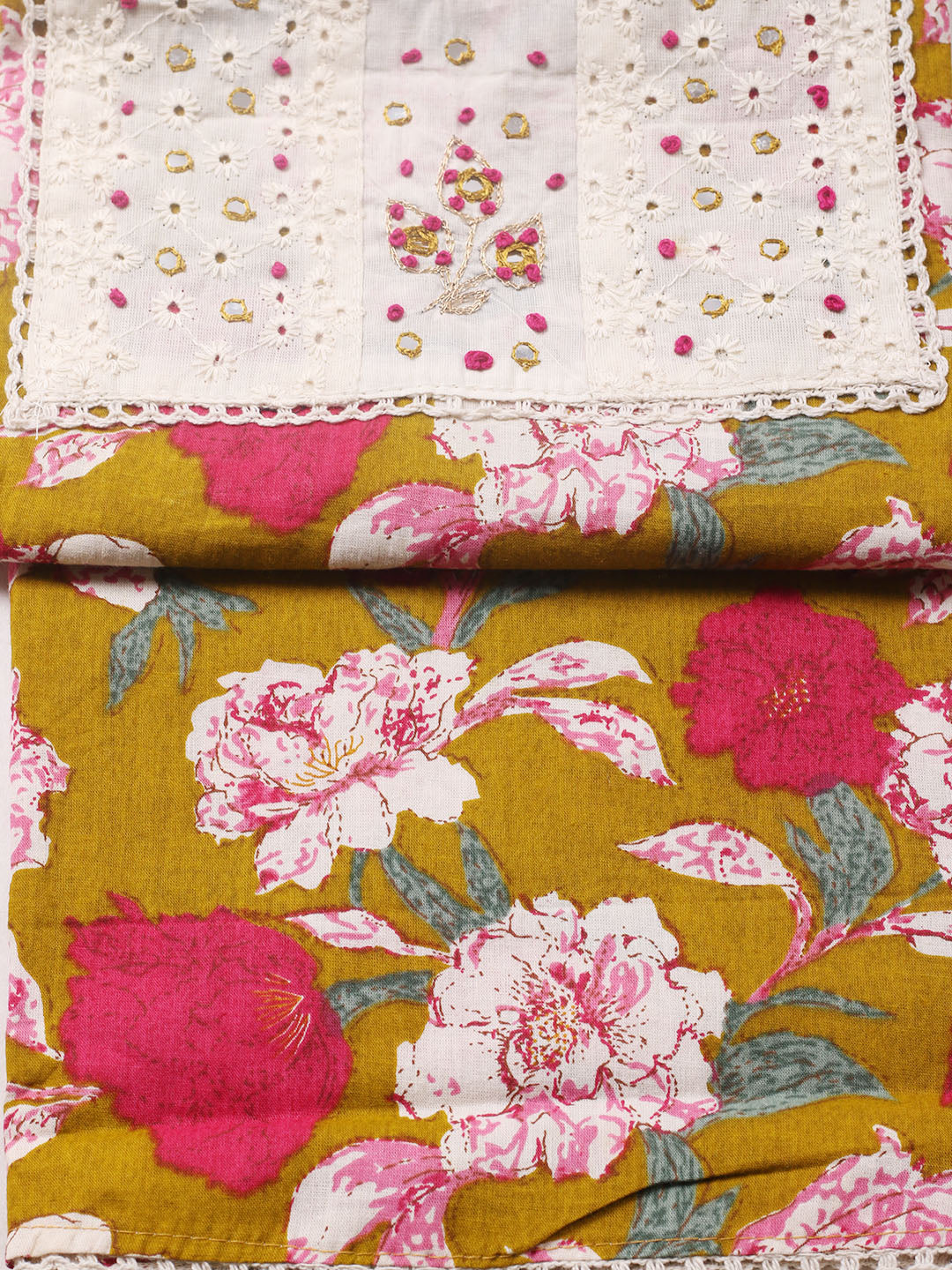 Embroidered Cotton Blend Unstitched Suit With Pant &amp; Dupatta