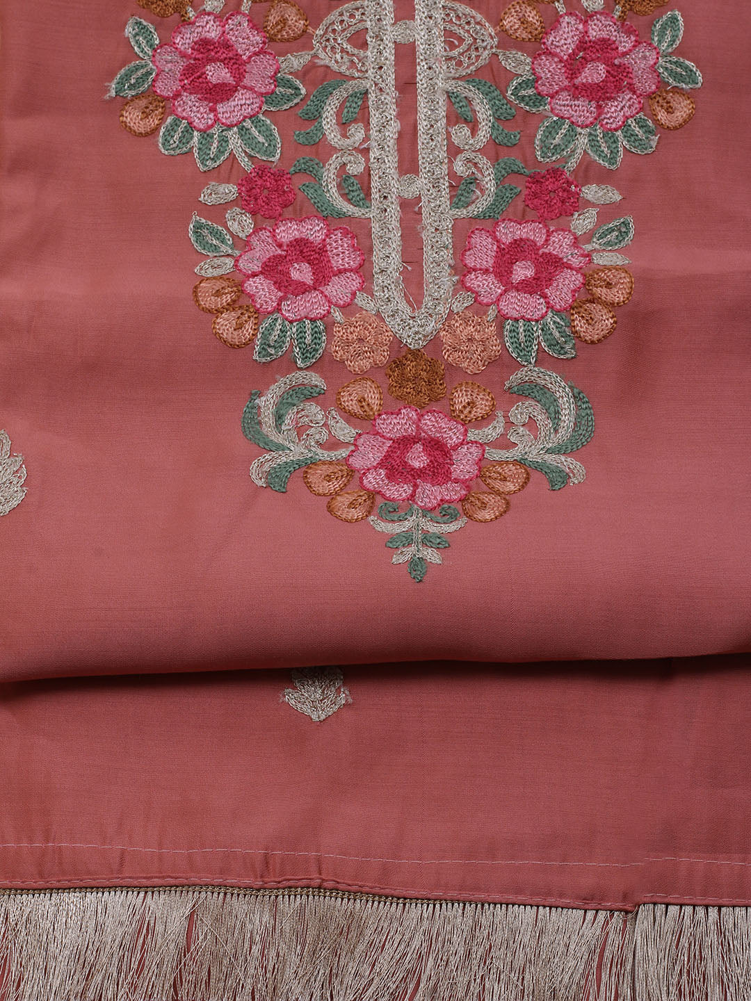 Neck Embroidered Chanderi Unstitched Suit With Dupatta