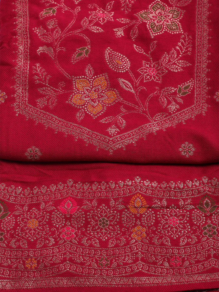 Pashmina Woven Design Unstitched Kurta With Pant &amp; Dupatta