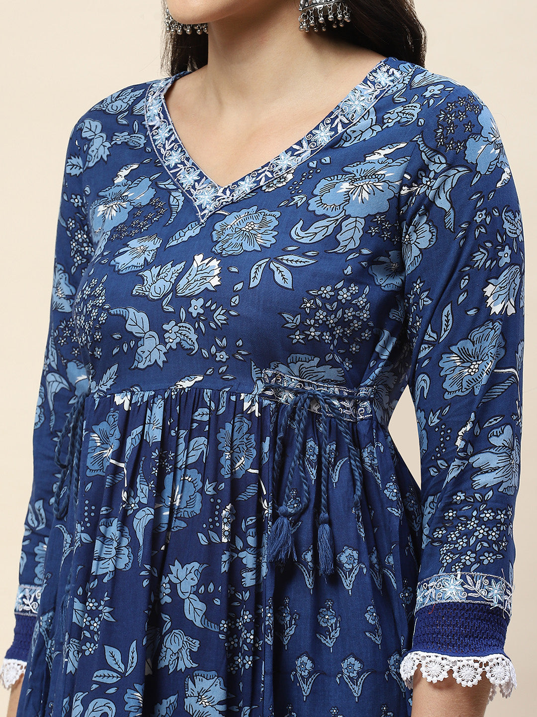Floral Printed Cotton Kurta With Pants &amp; Dupatta