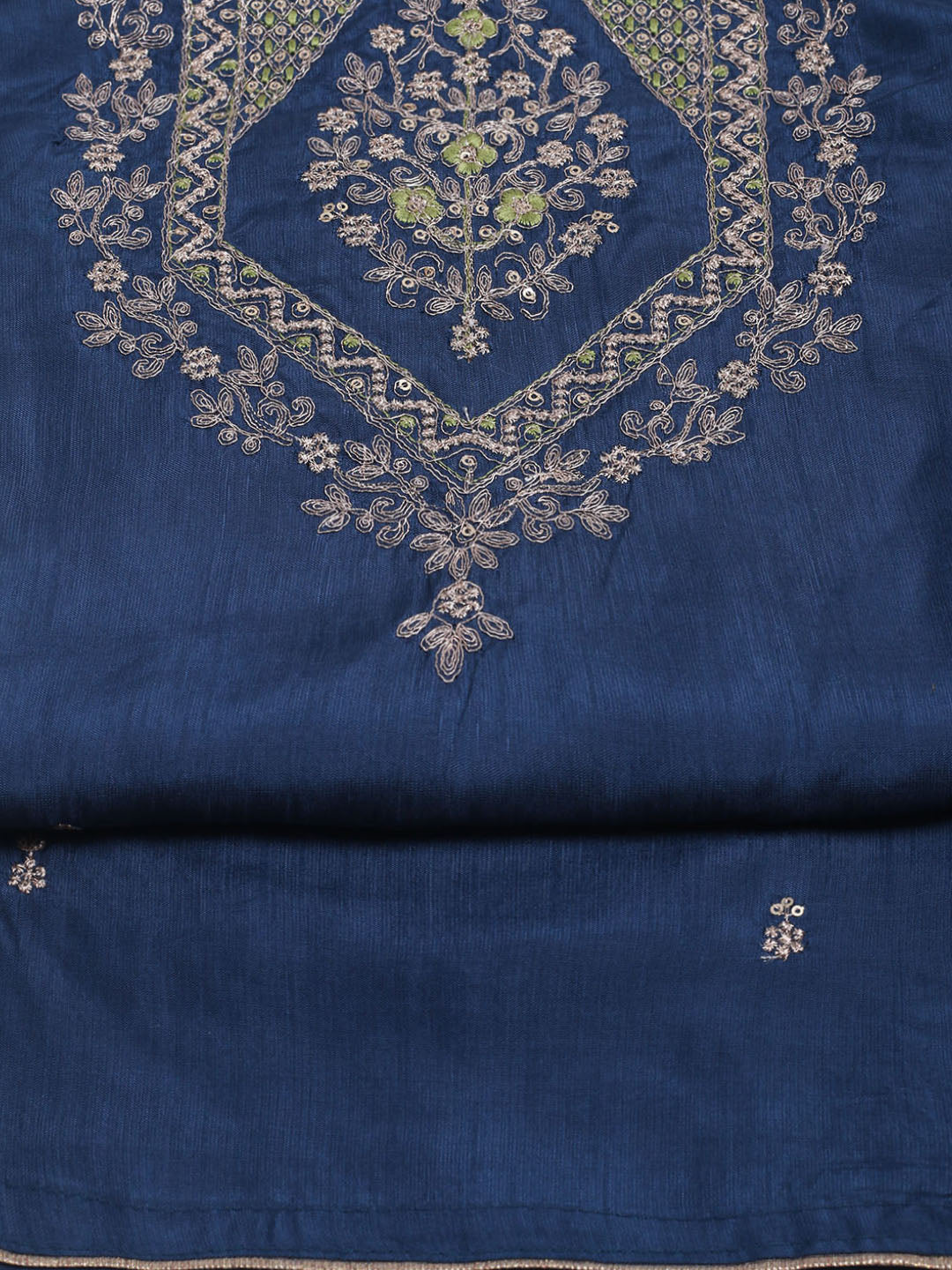 Neck Embroidered Chanderi Unstitched Suit Piece With Dupatta