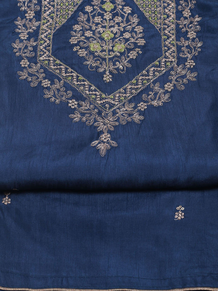 Neck Embroidered Chanderi Unstitched Suit Piece With Dupatta