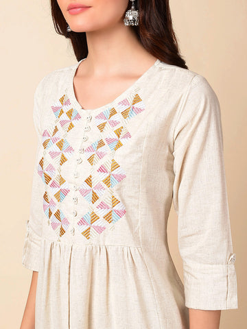 Thread Embroidered Cotton Kurta With Pants