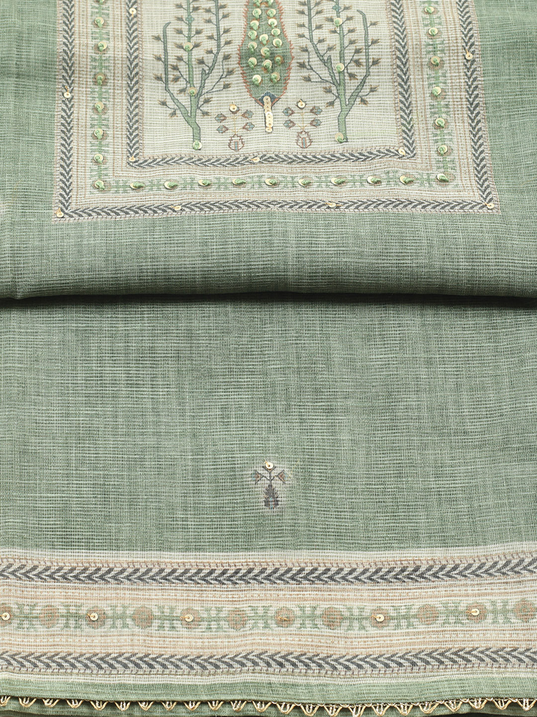 Printed Linen Blend Unstitched Suit With Pant &amp; Dupatta