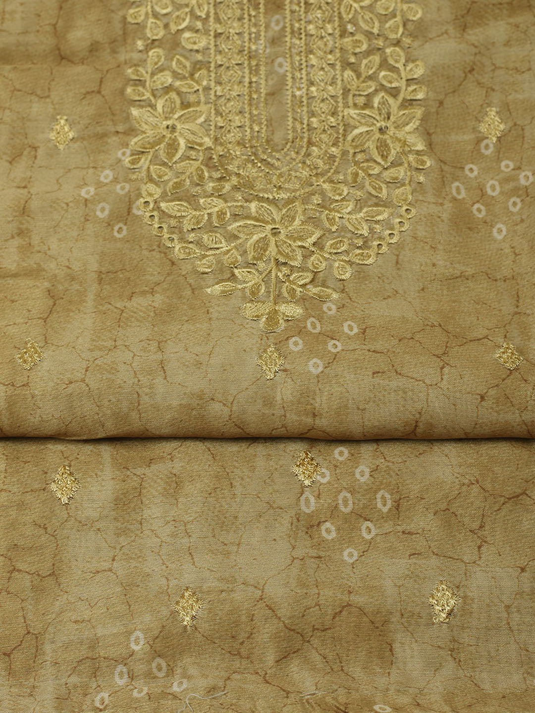 Printed Chanderi Unstitched Suit With Pant &amp; Dupatta