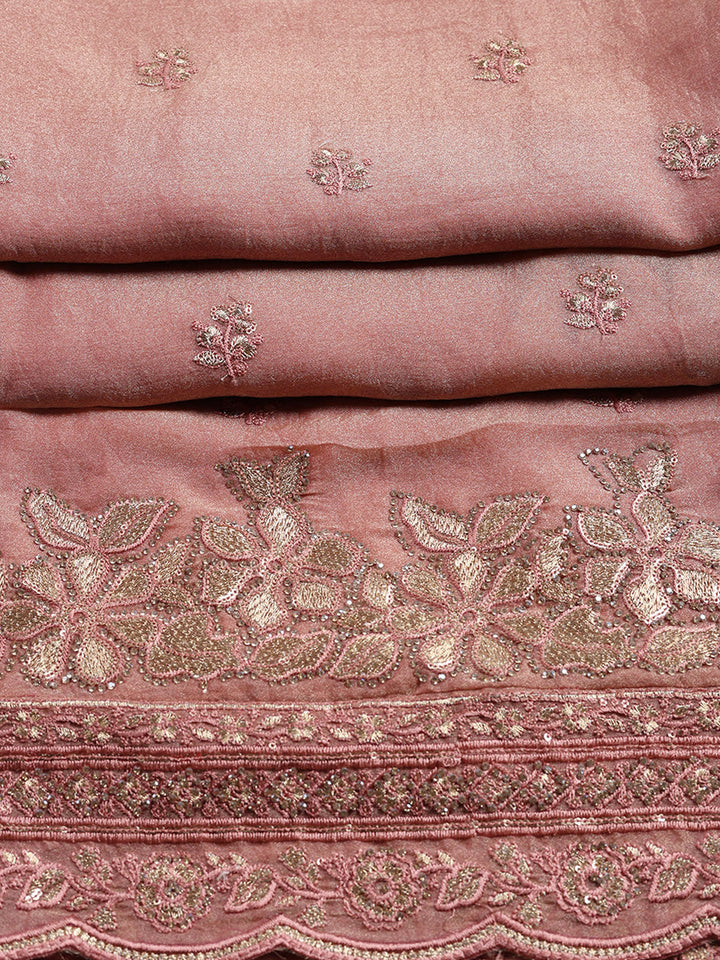 Embroidered Organza Unstitched Suit With Pant &amp; Dupatta