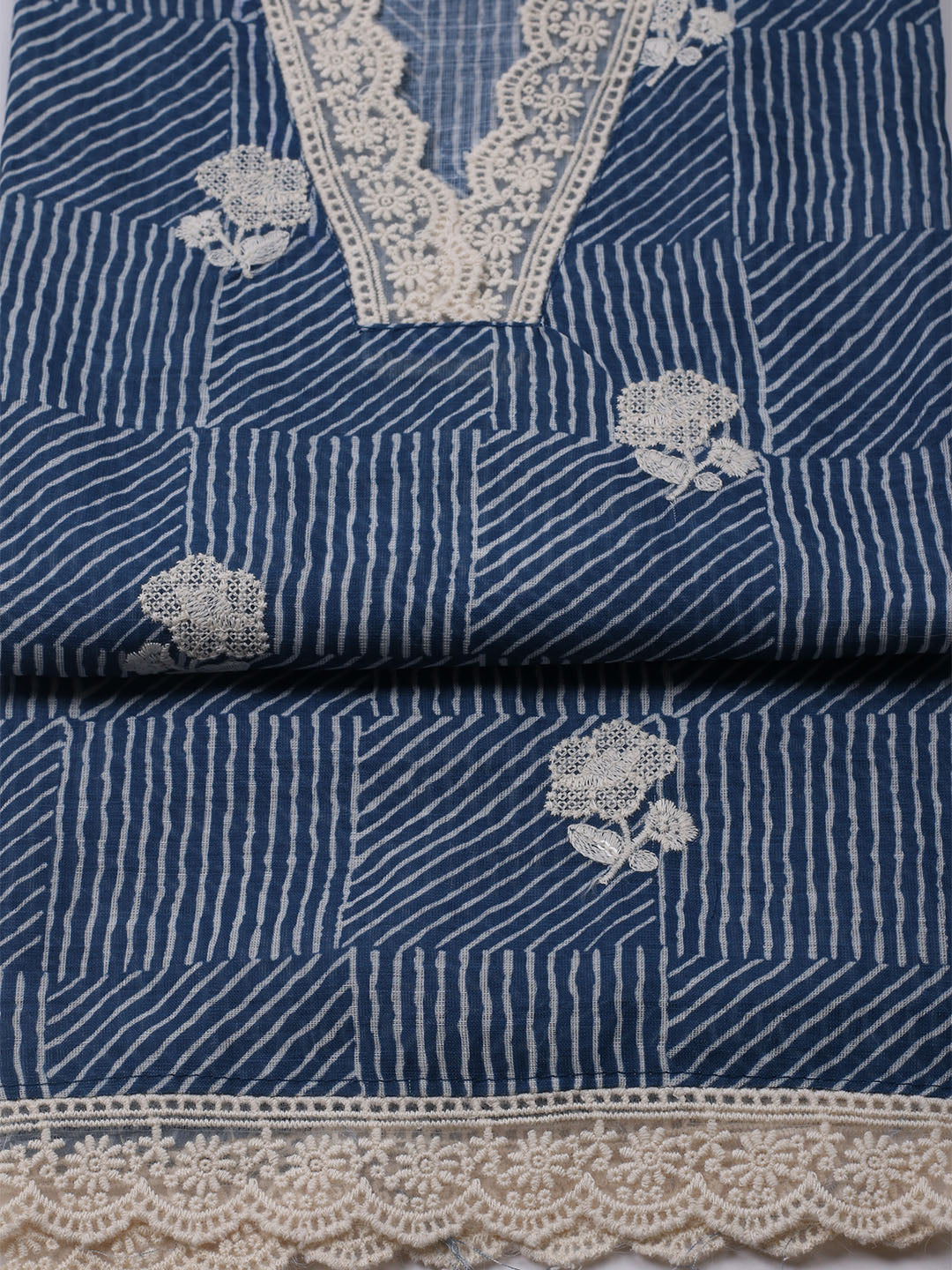Printed Cotton Blend Unstitched Kurta With Pant &amp; Dupatta