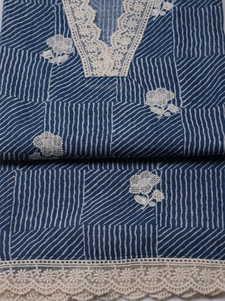 Printed Cotton Blend Unstitched Kurta With Pant &amp; Dupatta