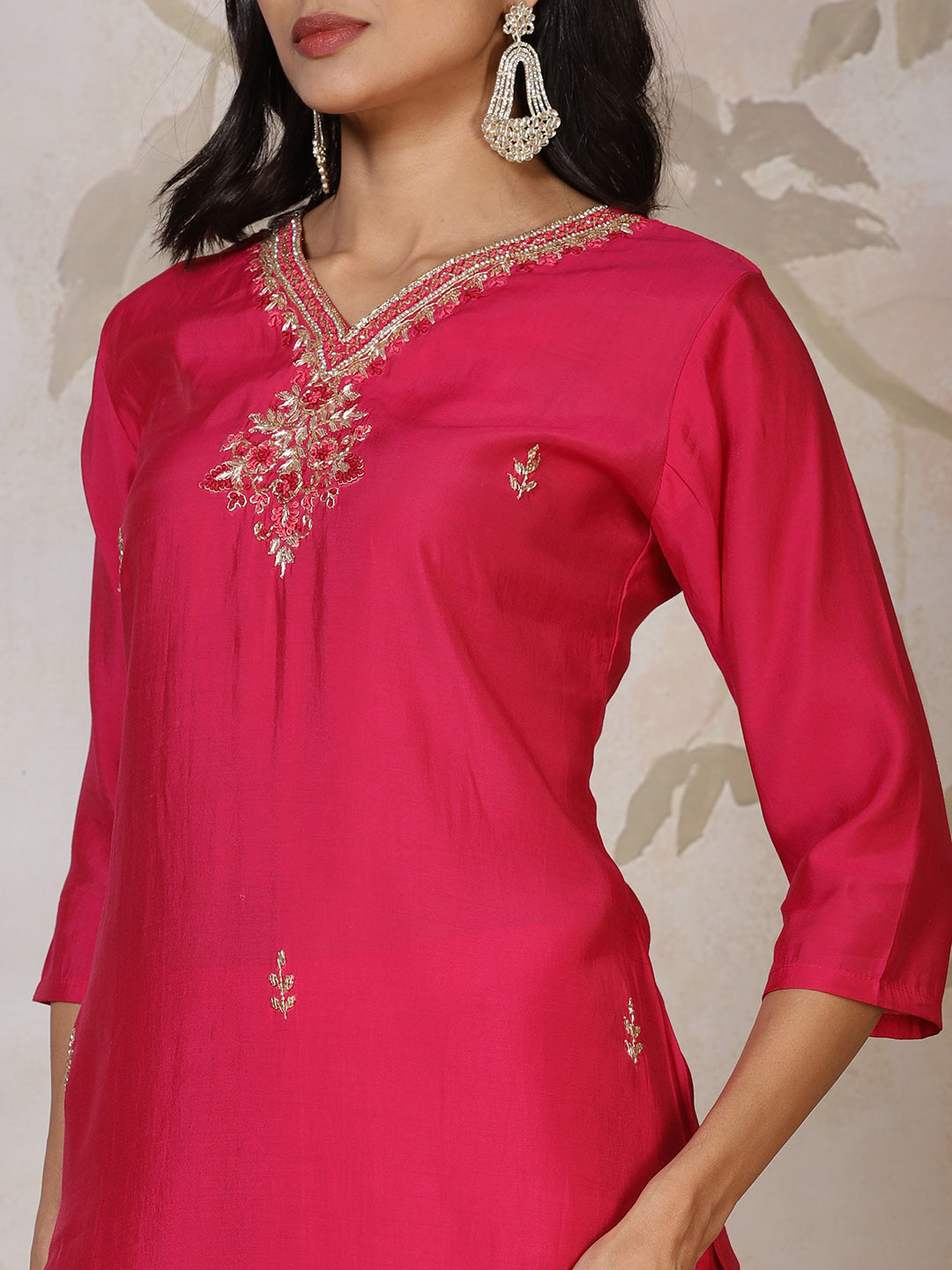 Embroidered Cotton Blend Kurta With Pants & Dupatta