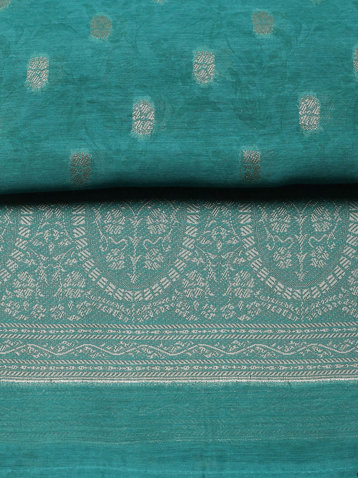 Embroidered Chanderi Unstitched Suit With Pant &amp; Dupatta