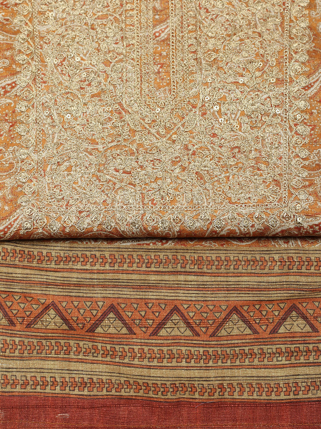 Embroidered Chanderi Unstitched Suit With Pant &amp; Dupatta