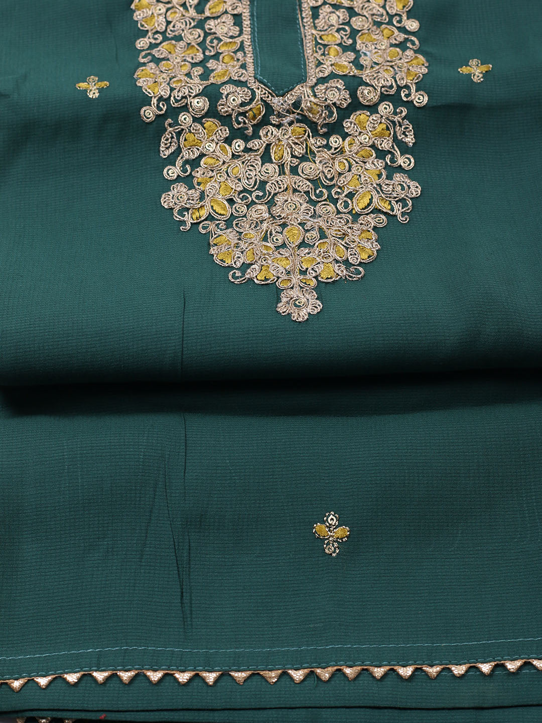 Neck Embroidered Cotton Blend Unstitched Suit With Dupatta