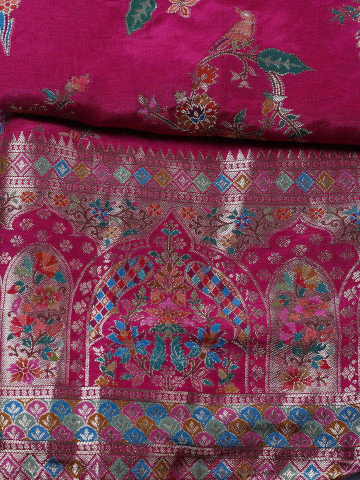Woven Design Dola Silk Unstitched Suit With Pant &amp; Dupatta