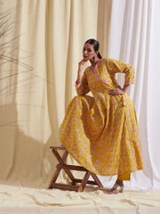 Floral Printed Cotton Anarkali Kurta With Pants