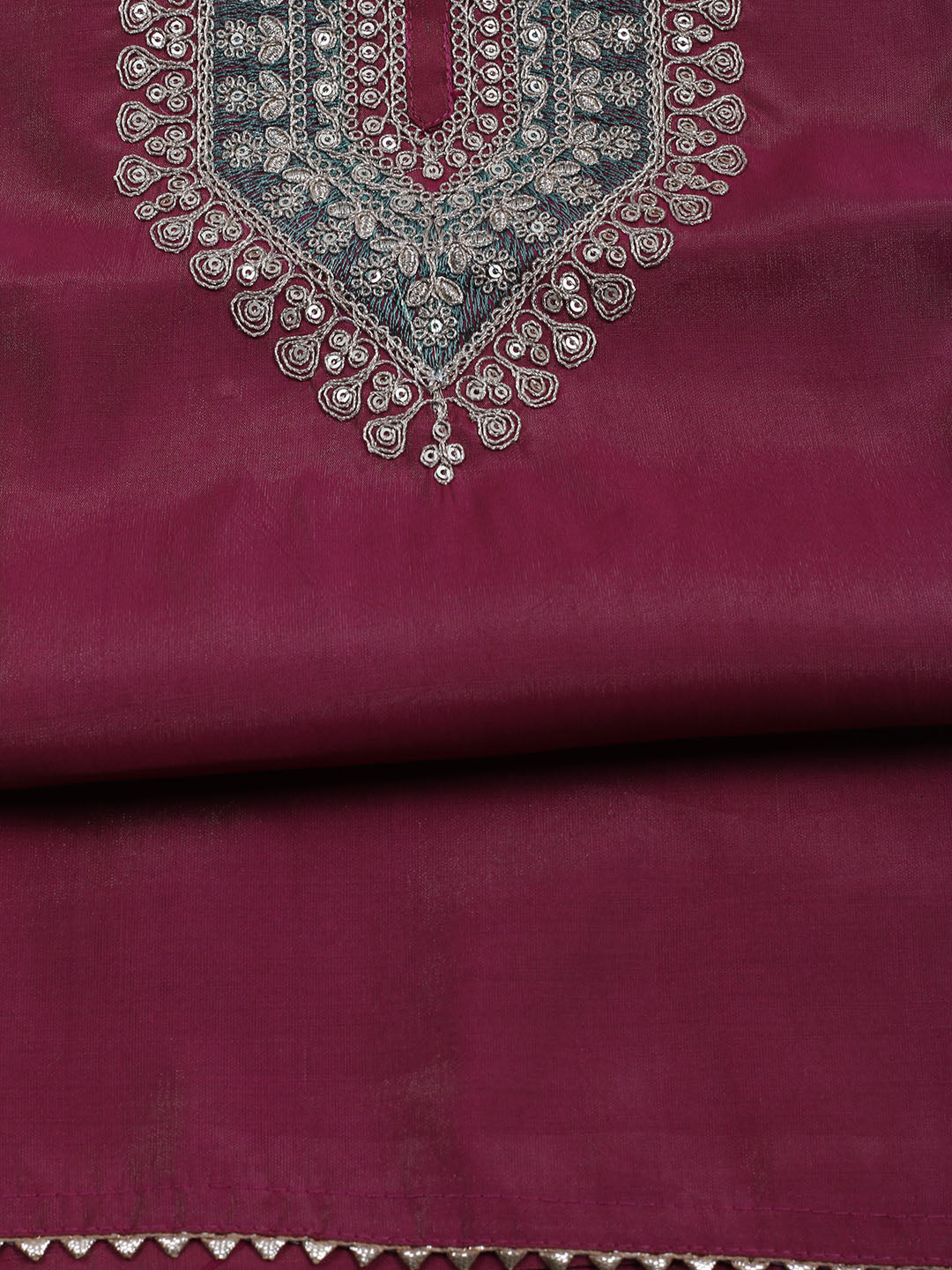 Neck Embroidered Chanderi Unstitched Suit With Dupatta
