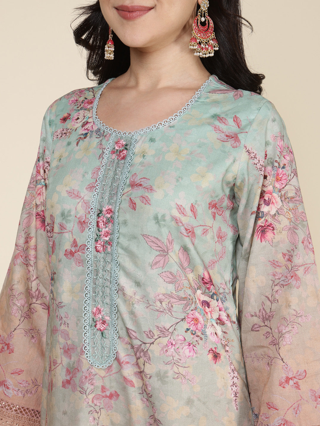 Printed Cotton Blend Kurta With Pants & Dupatta