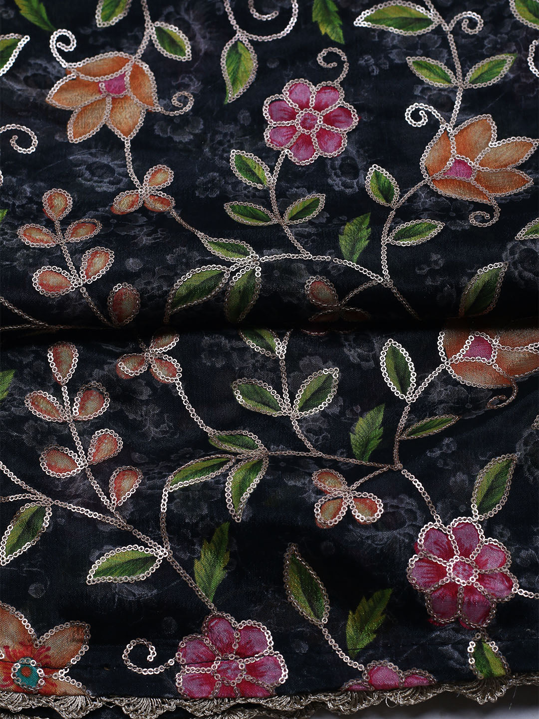 Neck Embroidered Chinnon Unstitched Suit With Dupatta