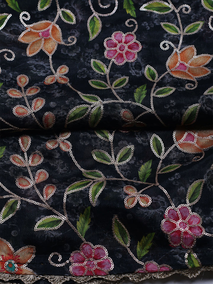 Neck Embroidered Chinnon Unstitched Suit With Dupatta