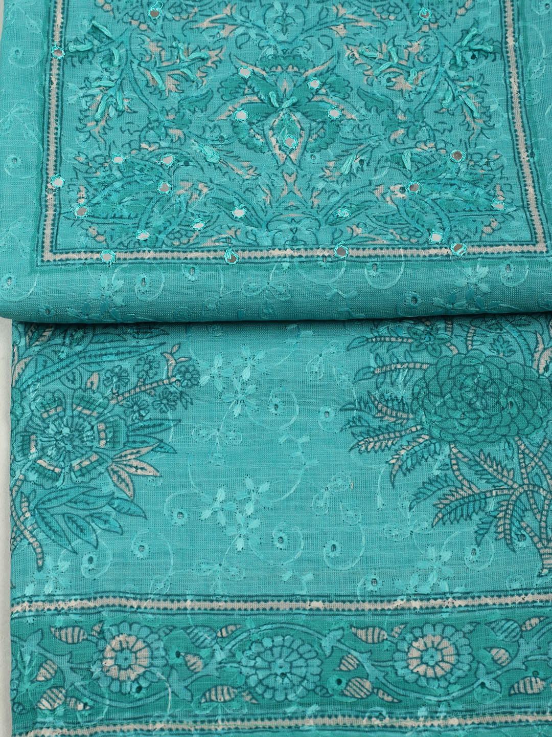 Embroidered Chanderi Unstitched Suit With Pant &amp; Dupatta