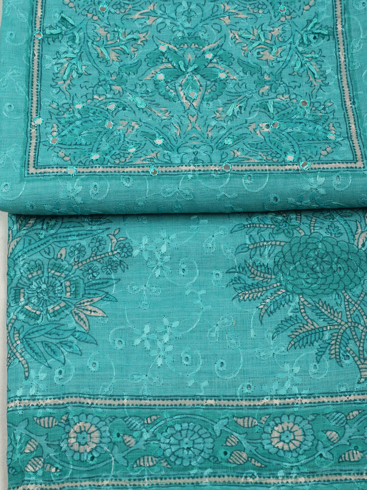 Embroidered Chanderi Unstitched Suit With Pant &amp; Dupatta