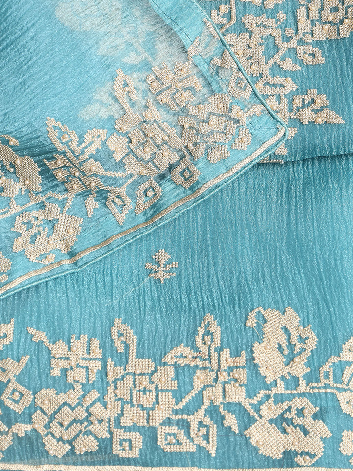 Embroidered Tissue Unstitched Suit With Dupatta