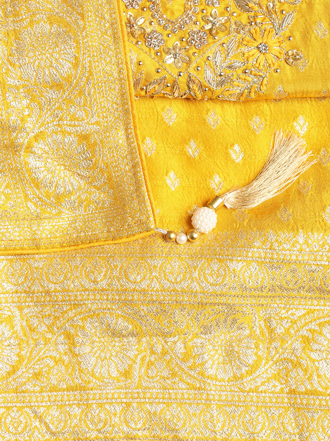 Neck Embroidered Chanderi Unstitched Suit With Dupatta