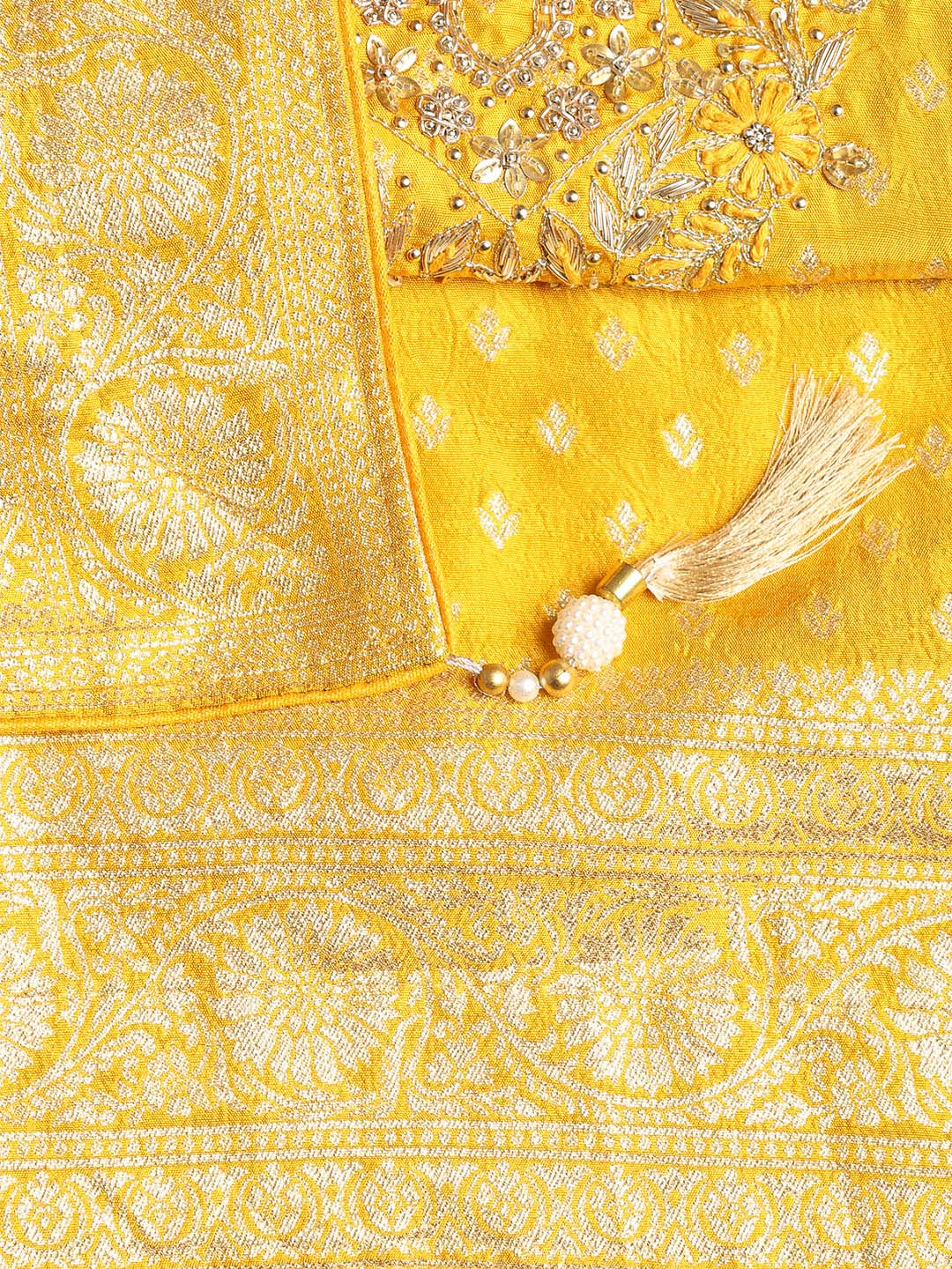 Neck Embroidered Chanderi Unstitched Suit With Dupatta