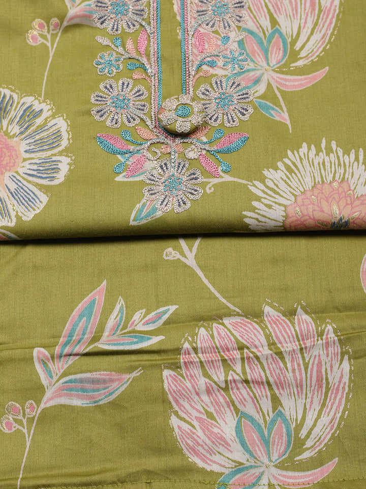 Embroidered Cotton Blend Unstitched Suit With Pant &amp; Dupatta