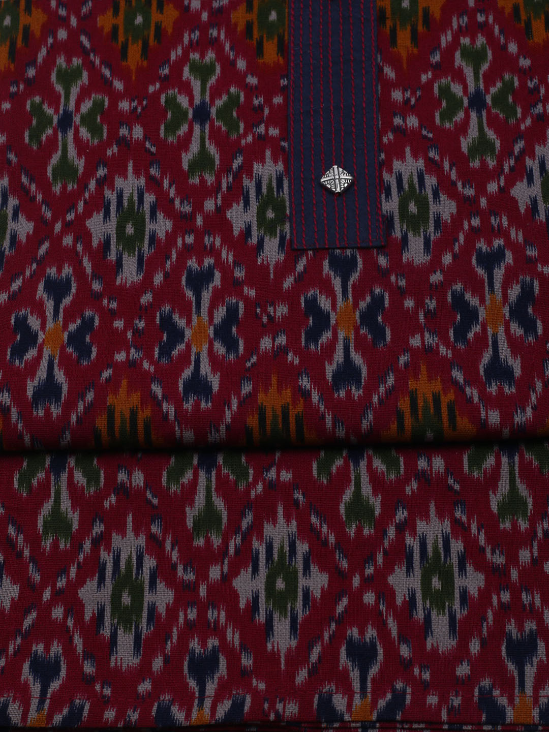 Patch Neck Cotton Blend Unstitched Suit With Dupatta