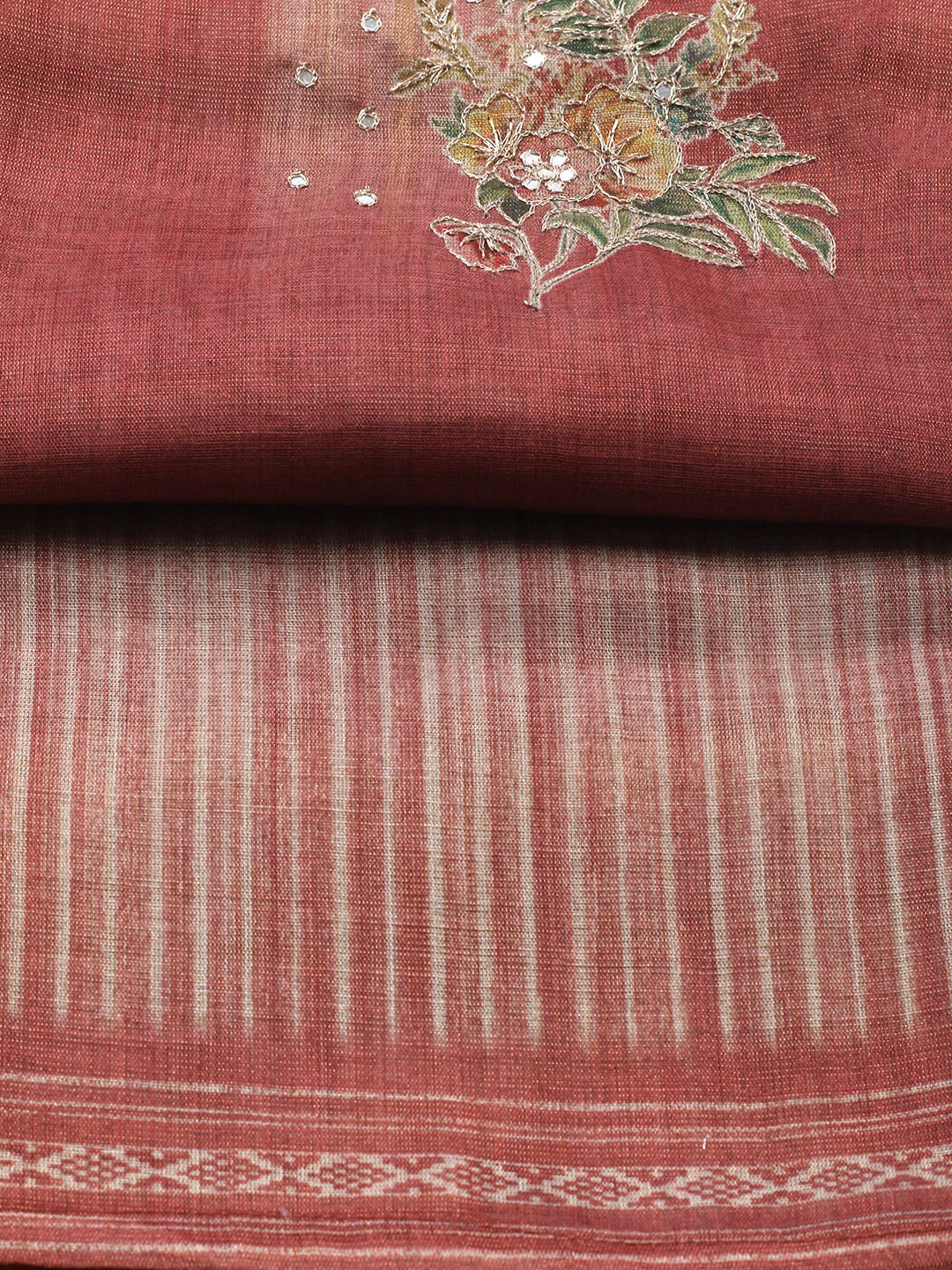 Embroidered Tissue Unstitched Suit With Pant &amp; Dupatta