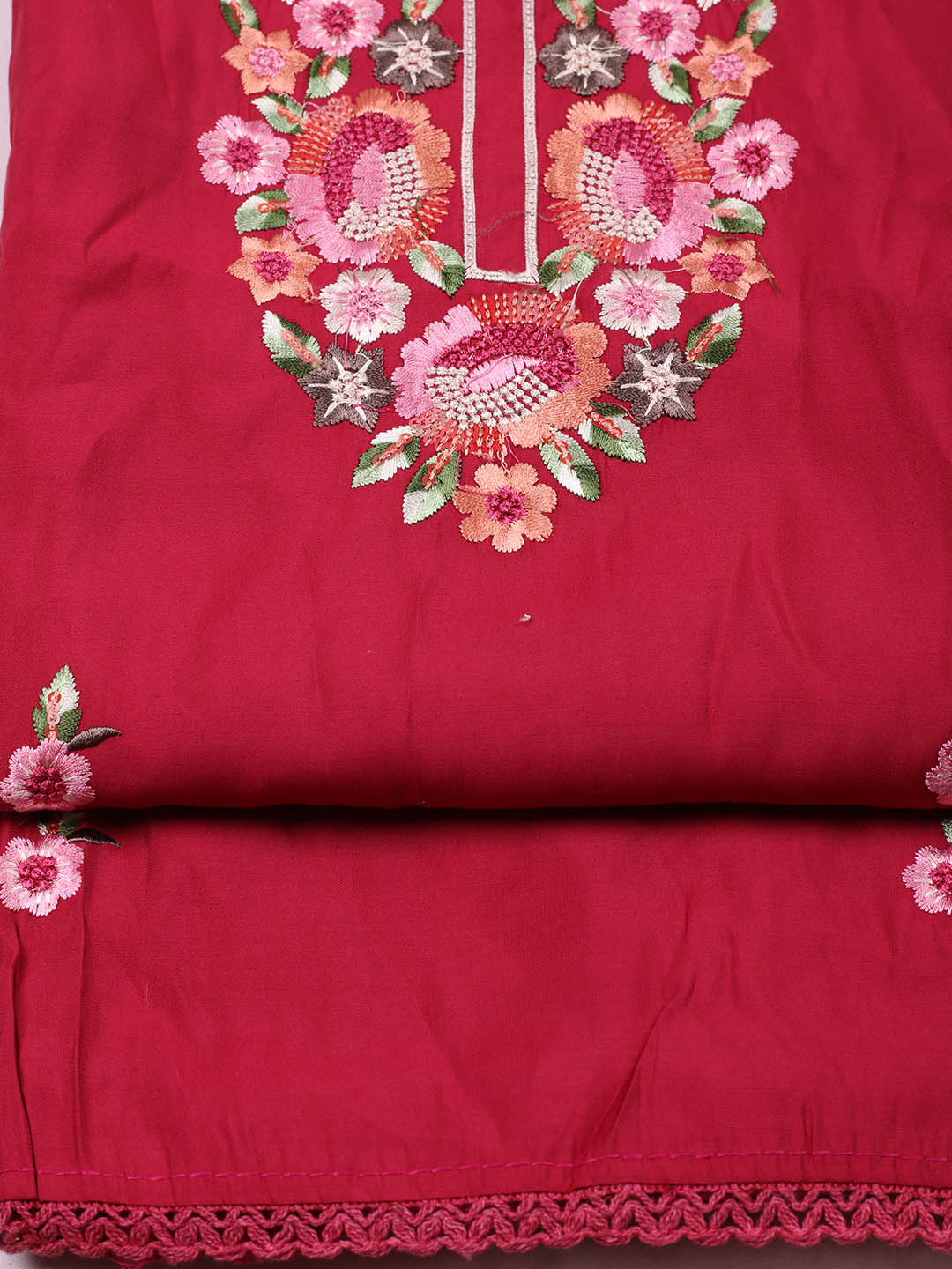 Embroidered Chanderi Unstitched Suit With Pant &amp; Dupatta