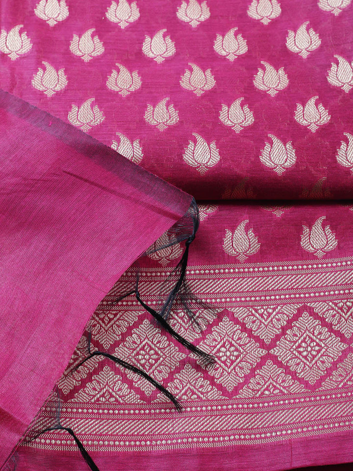 Banarasi Chanderi Unstitched Suit With Pant &amp; Dupatta