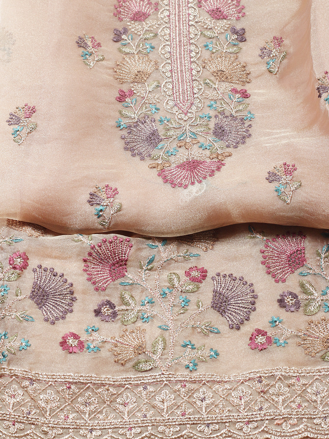 Embroidered Organza Unstitched Suit With Pant &amp; Dupatta