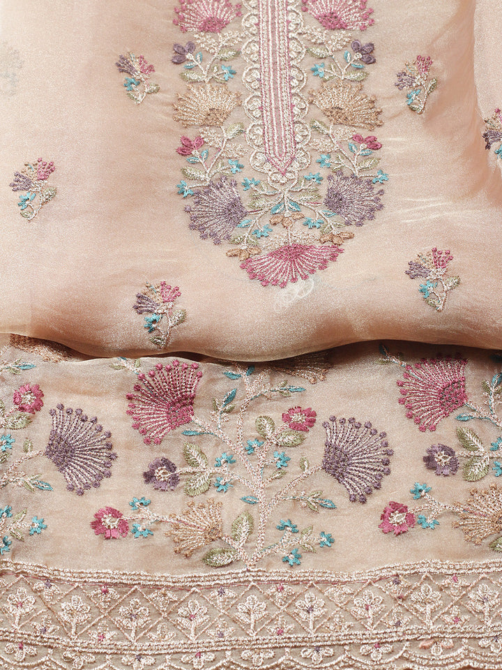 Embroidered Organza Unstitched Suit With Pant &amp; Dupatta