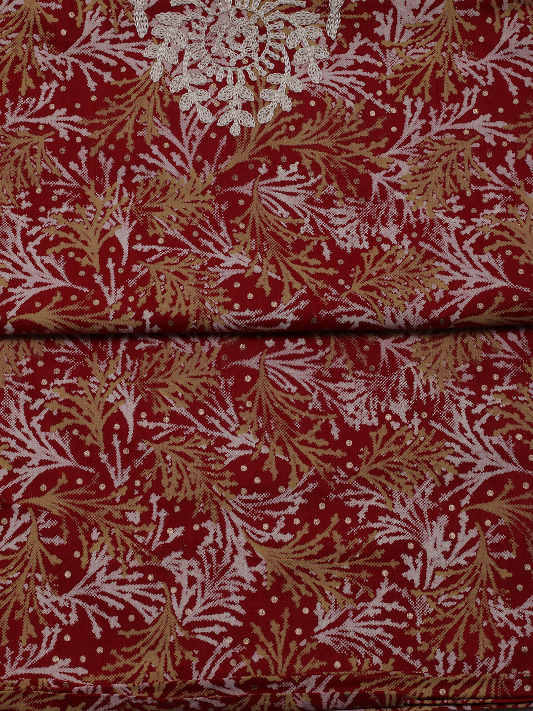 Neck Embroidered Cotton Blend Unstitched Suit With Dupatta