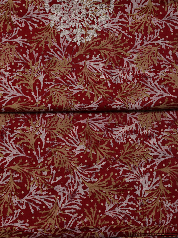Neck Embroidered Cotton Blend Unstitched Suit With Dupatta