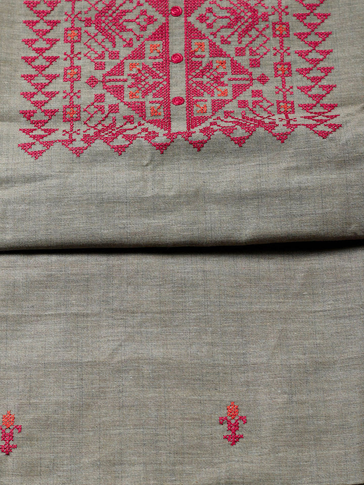 Embroidered Cotton Blend Unstitched Suit With Pant &amp; Dupatta
