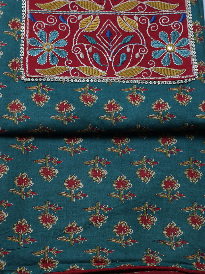 Embroidered Cotton Blend Unstitched Suit With Pant &amp; Dupatta