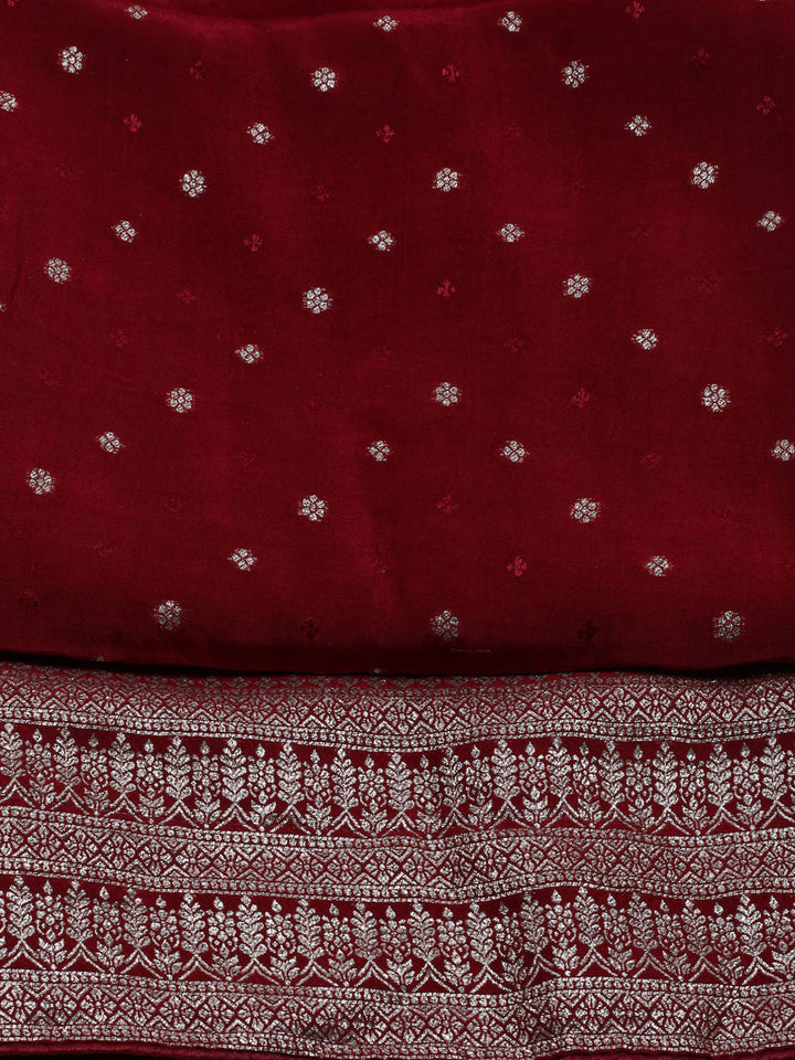 Embroidered Art Silk Unstitched Suit With Dupatta