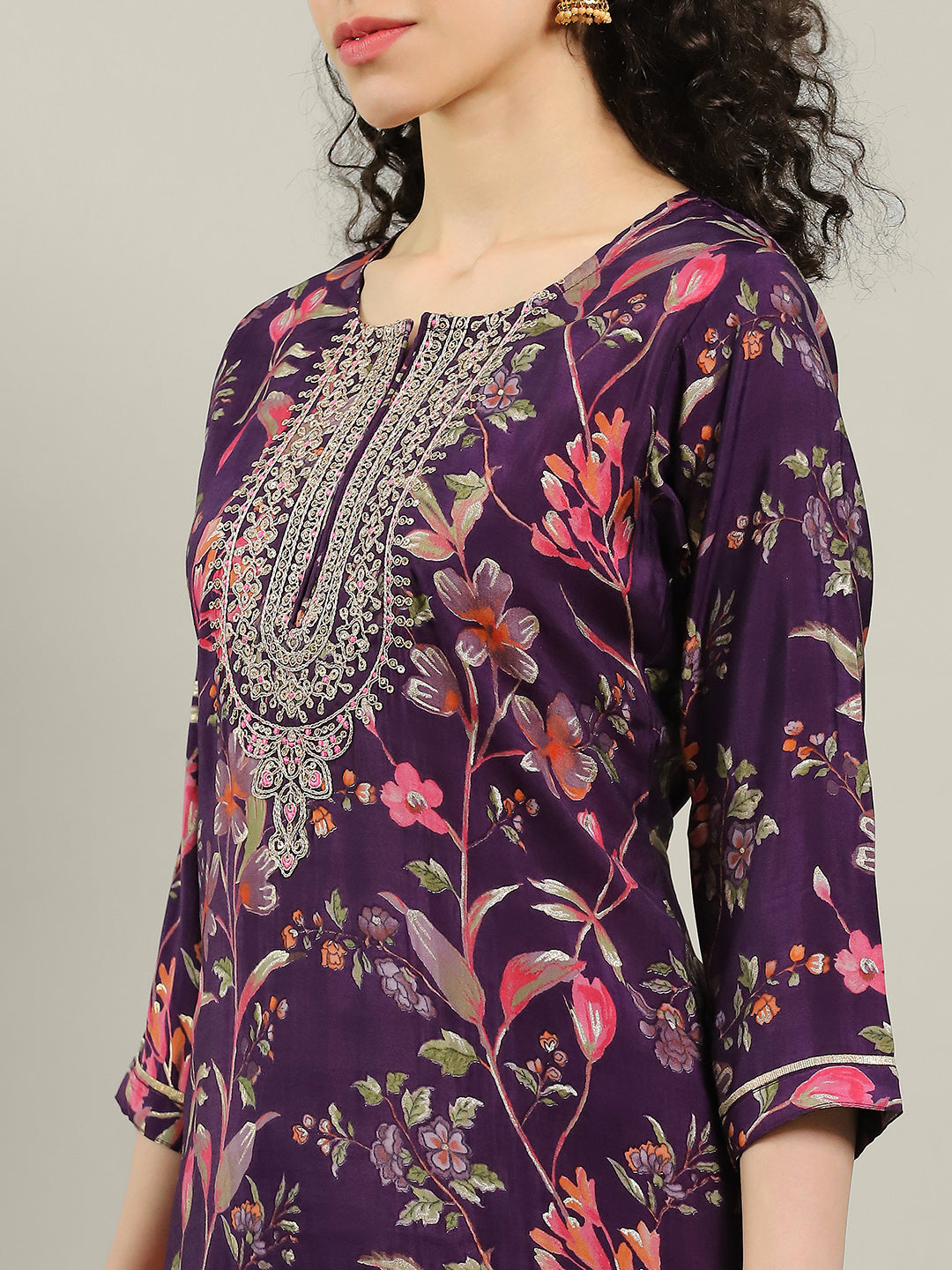 Neck Embroidered Muslin Kurta With Pants