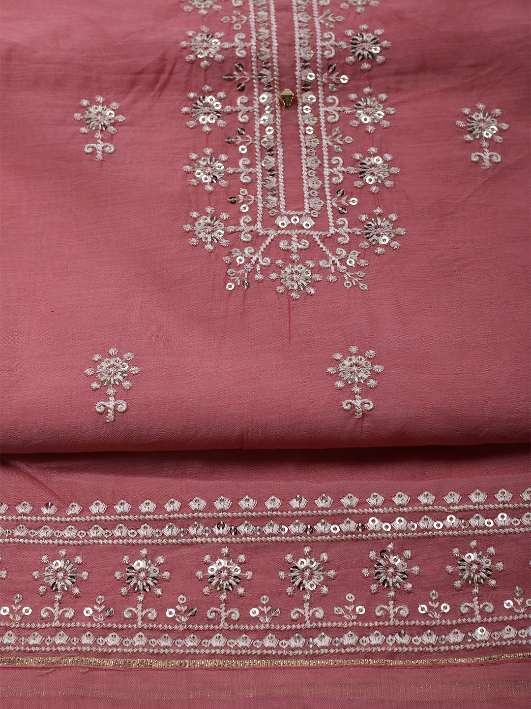 Embroidered Muslin Unstitched Kurta With Pant & Dupatta