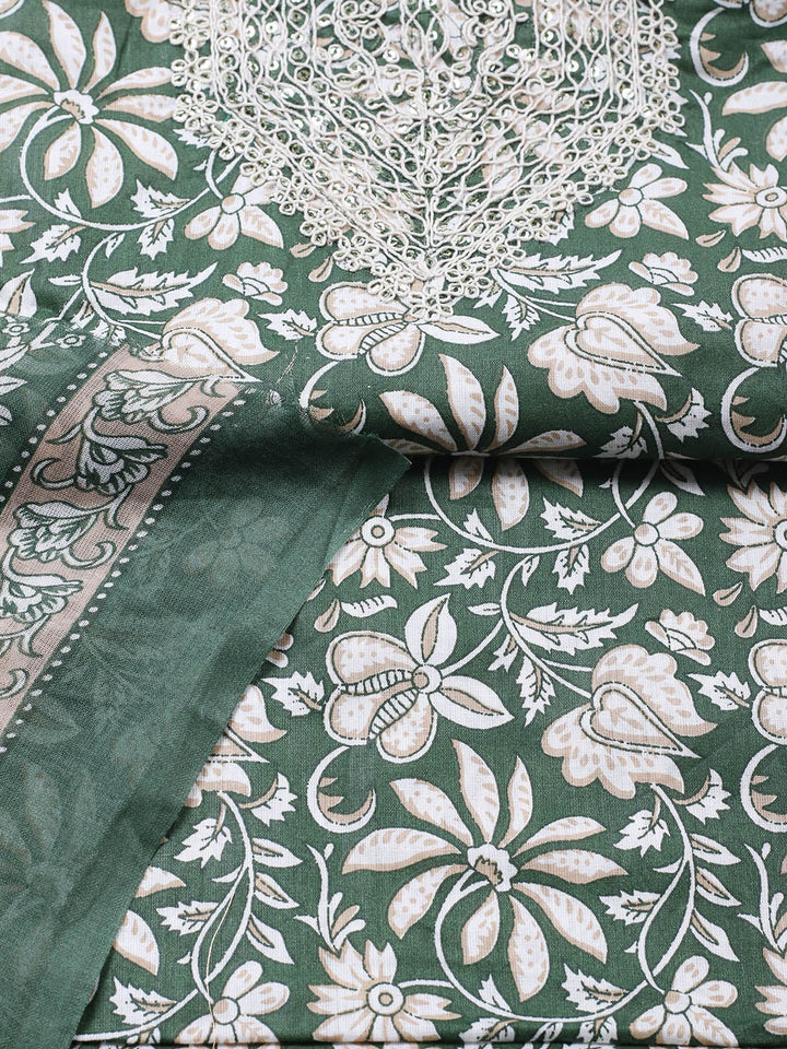 Printed Cotton Blend Unstitched Suit With Pant &amp; Dupatta