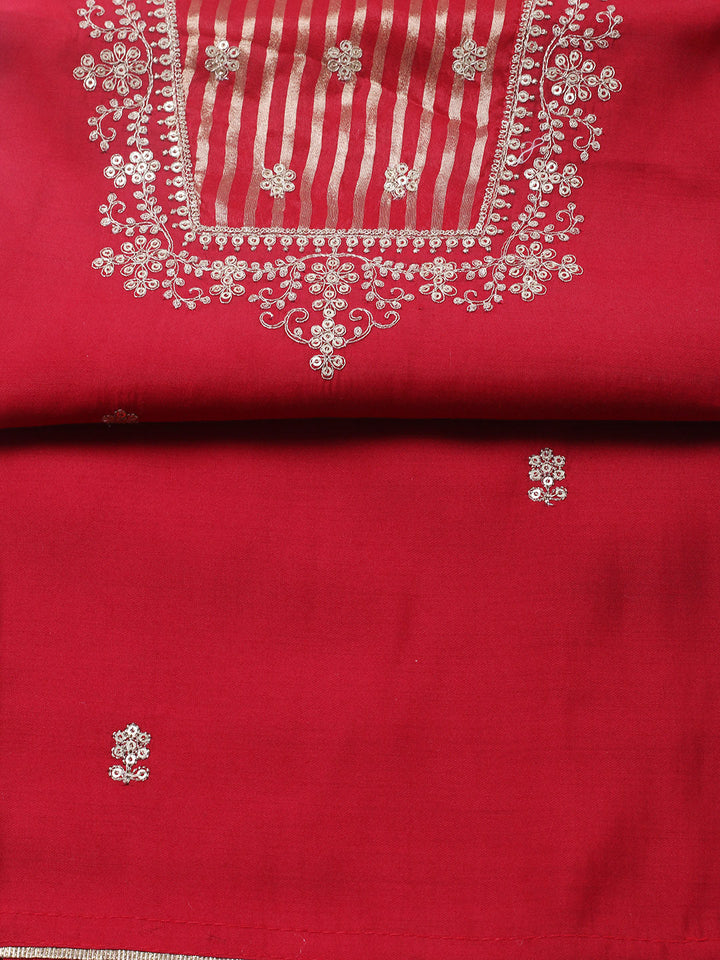 Embroidered Chanderi Unstitched Suit With Pant &amp; Dupatta