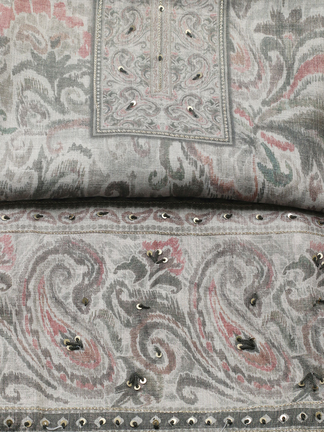 Embroidered Linen Blend Unstitched Suit With Pant &amp; Dupatta
