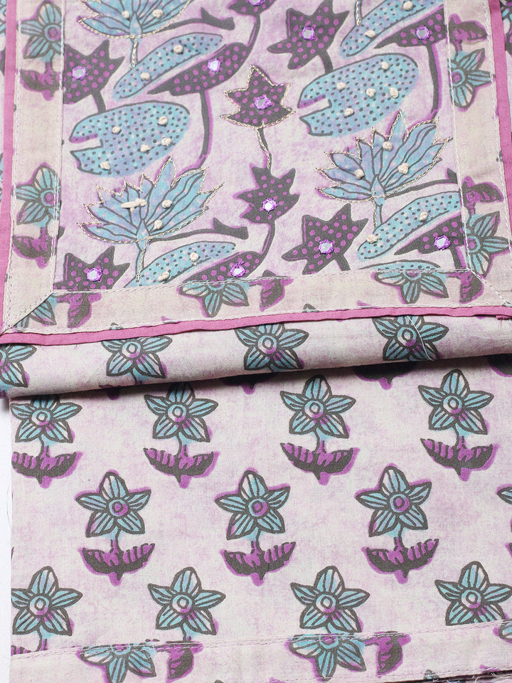 Printed Cotton Blend Unstitched Suit With Pant &amp; Dupatta