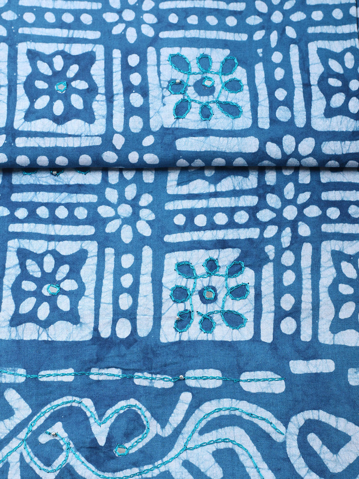 Embroidered Cotton Blend Unstitched Suit With Pant &amp; Dupatta