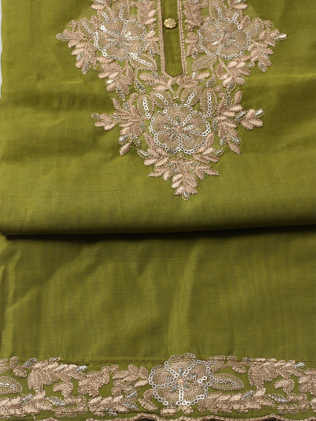Embroidered Chanderi Unstitched Kurta With Pant &amp; Dupatta