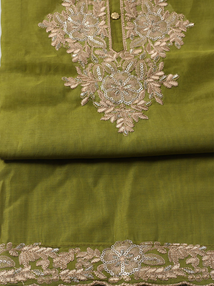 Embroidered Chanderi Unstitched Kurta With Pant &amp; Dupatta
