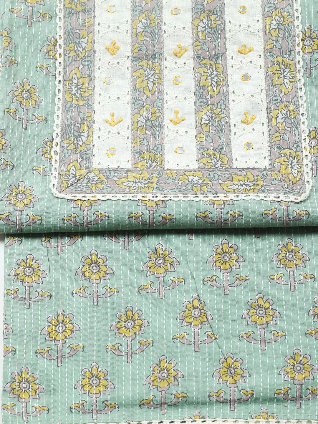 Printed Cotton Blend Unstitched Suit With Pant &amp; Dupatta